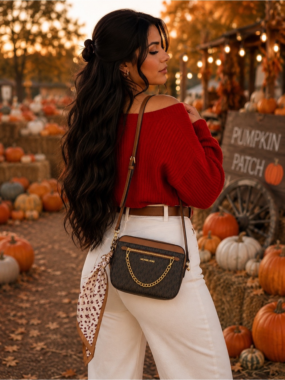 Michael Kors Brown and Tan Signature Monogram Crossbody Bag